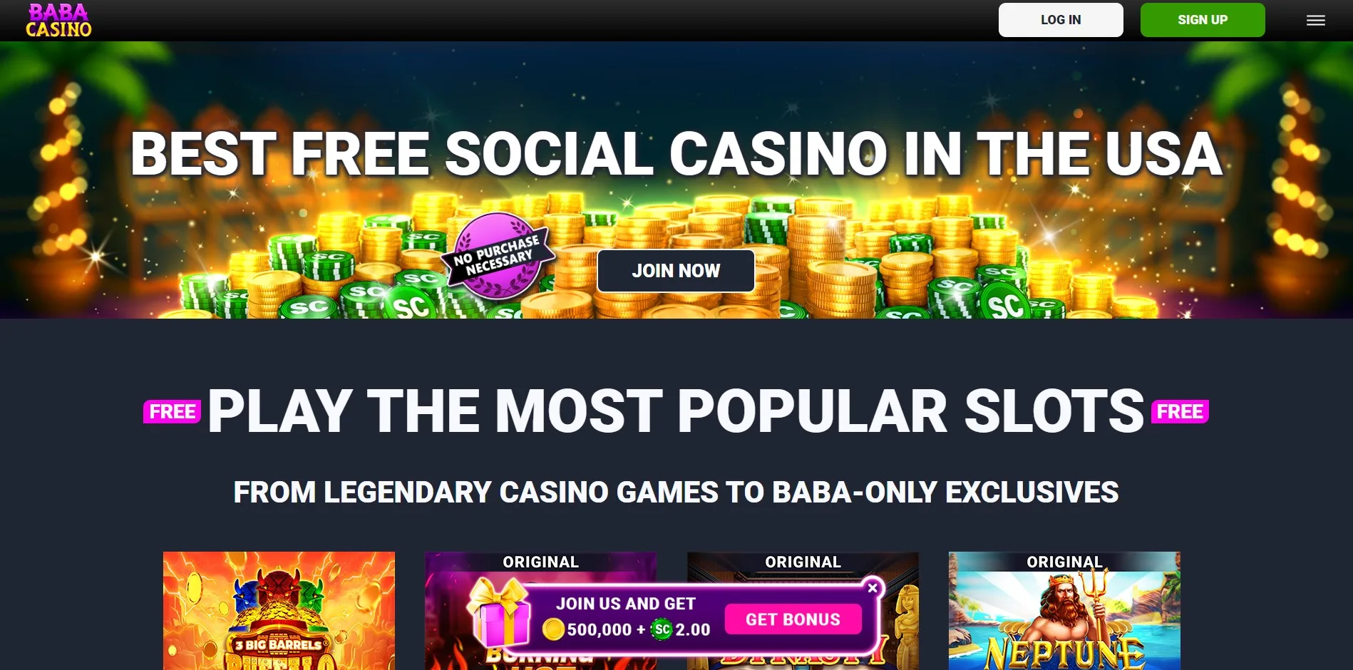 Baba Casino desktop view
