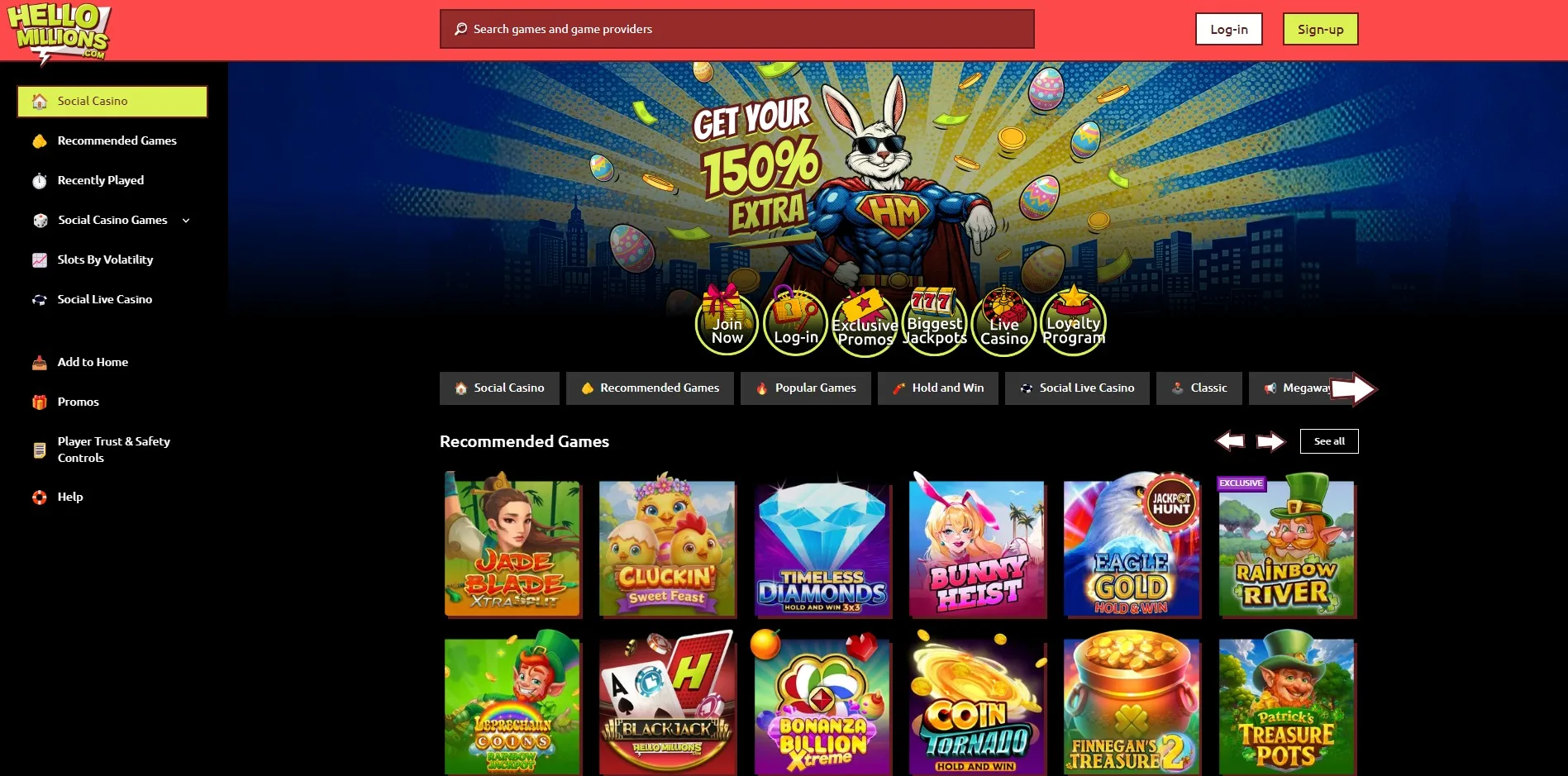 Hello Millions desktop view