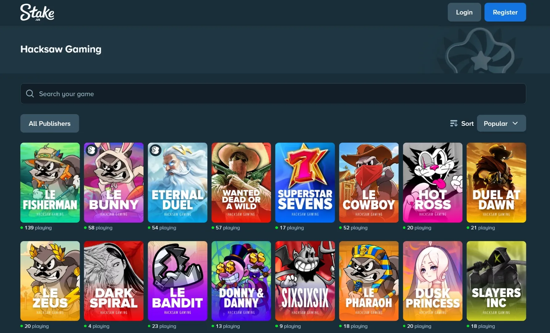 Hacksaw Gaming slots library on Stake.us