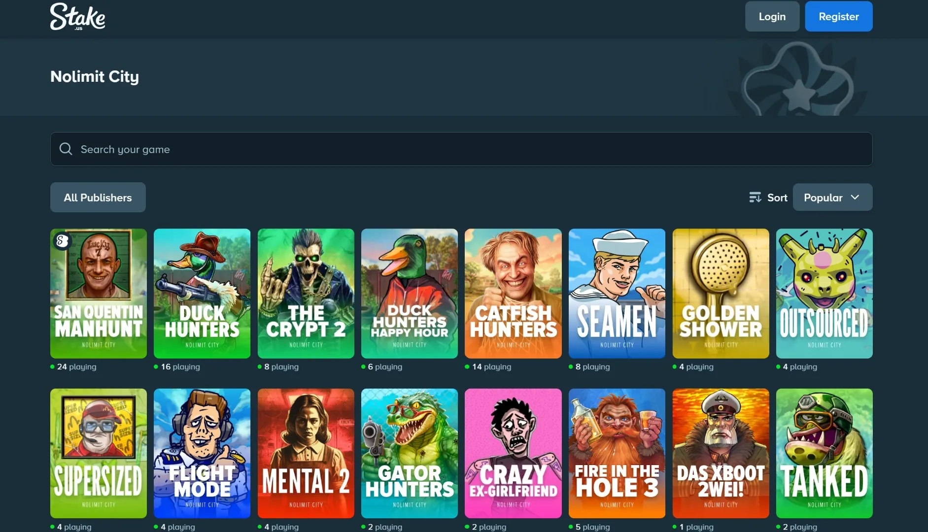 Nolimit City games library on Stake.us