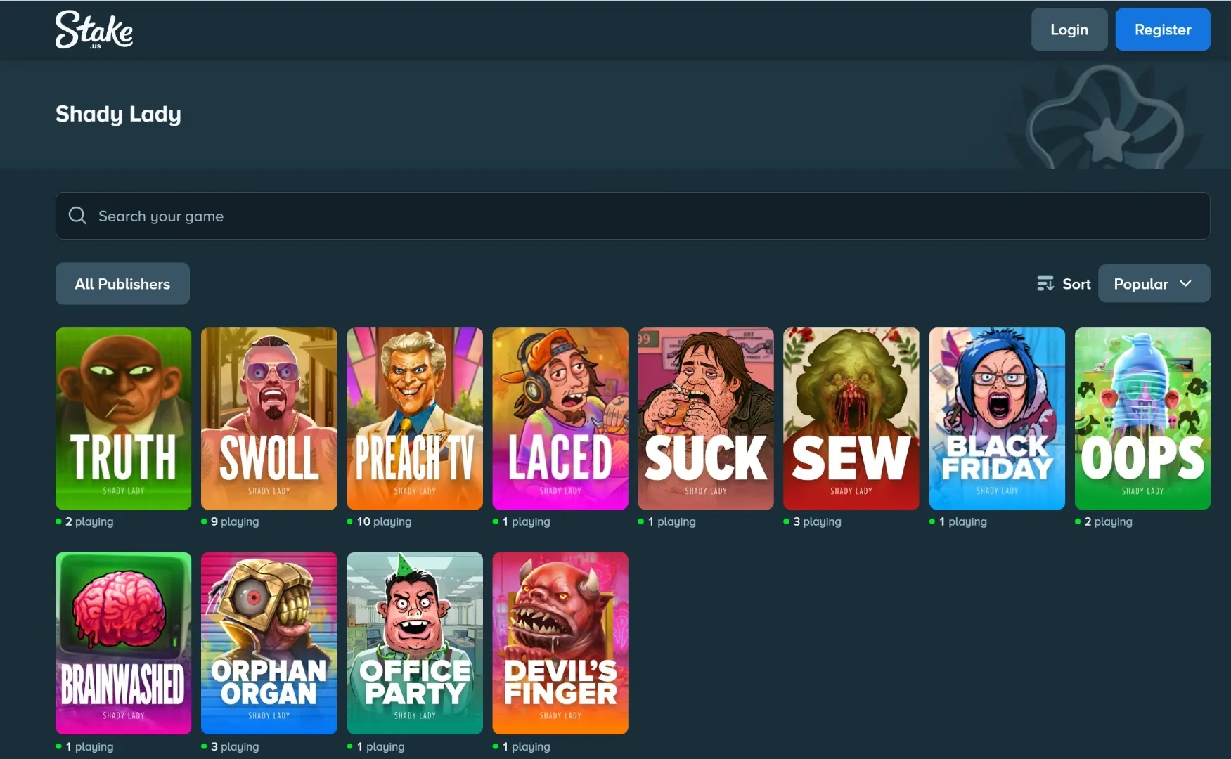 Shady Lady games library on Stake.us