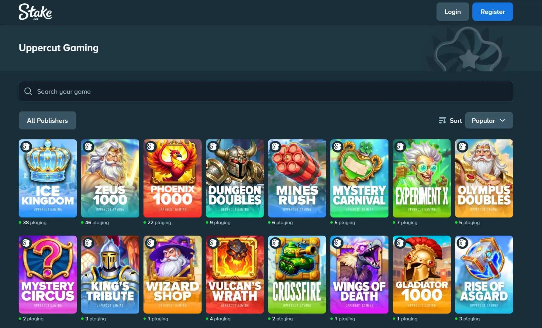 Uppercut Gaming games library on Stake.us