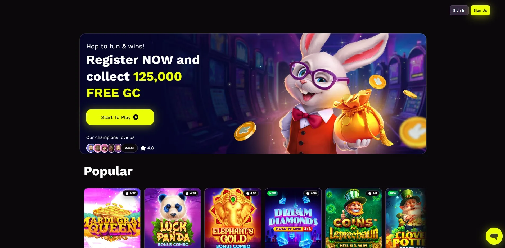 JackpotRabbit desktop view