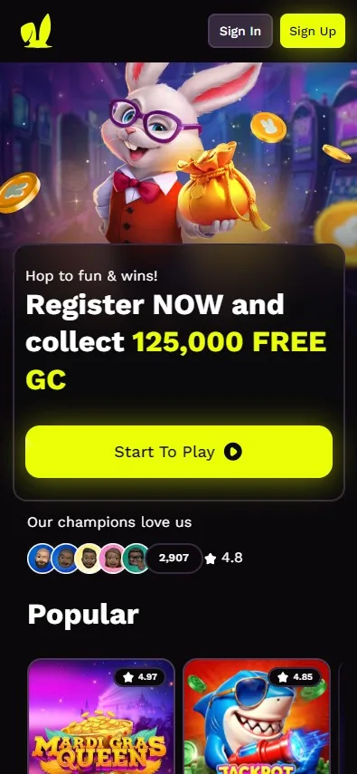 JackpotRabbit mobile view