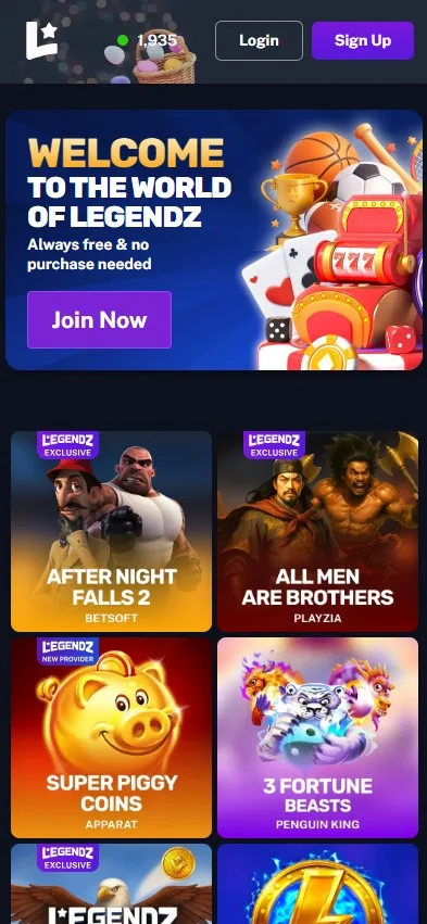 Legendz mobile view