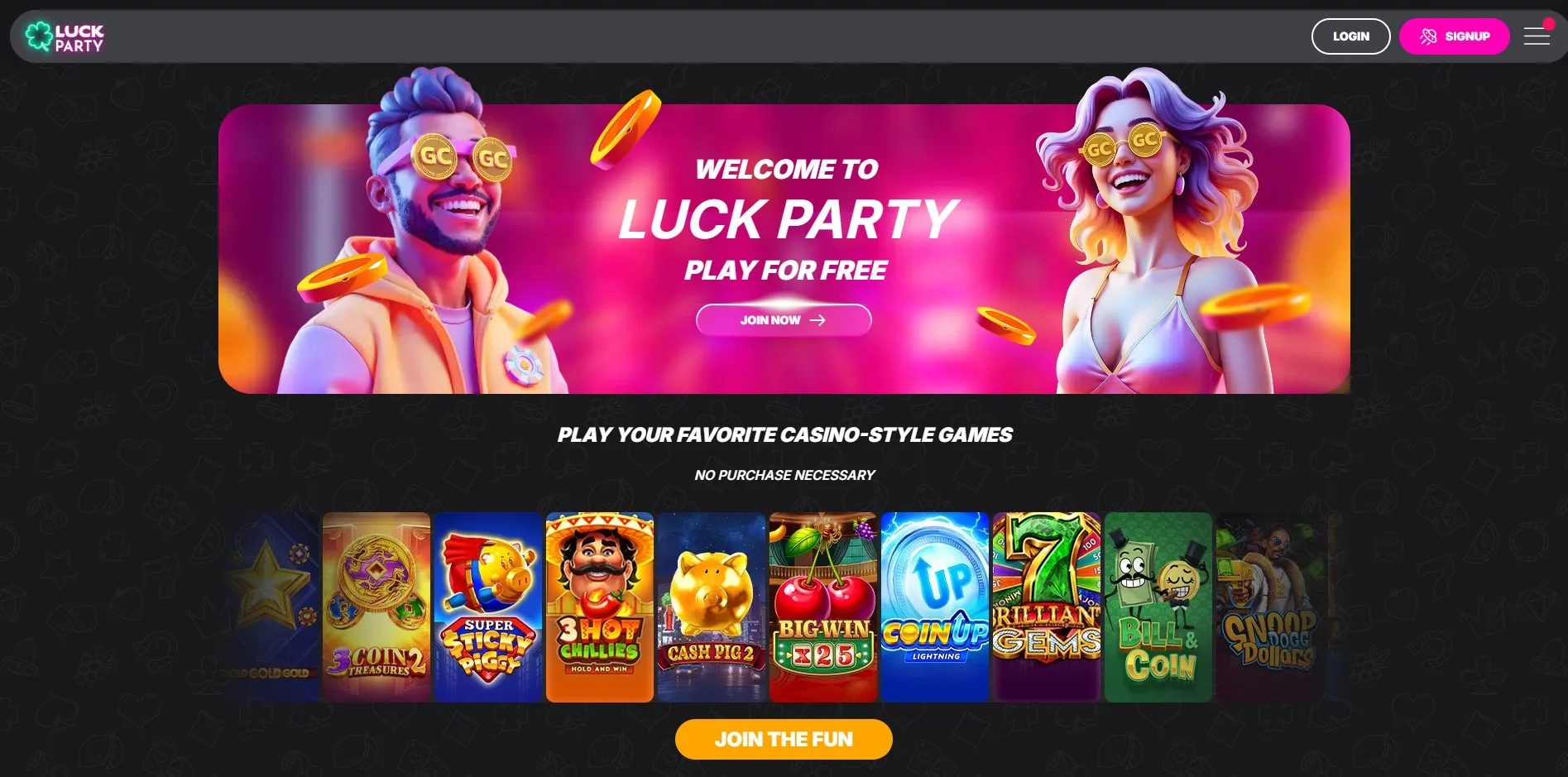 Luck Party desktop view