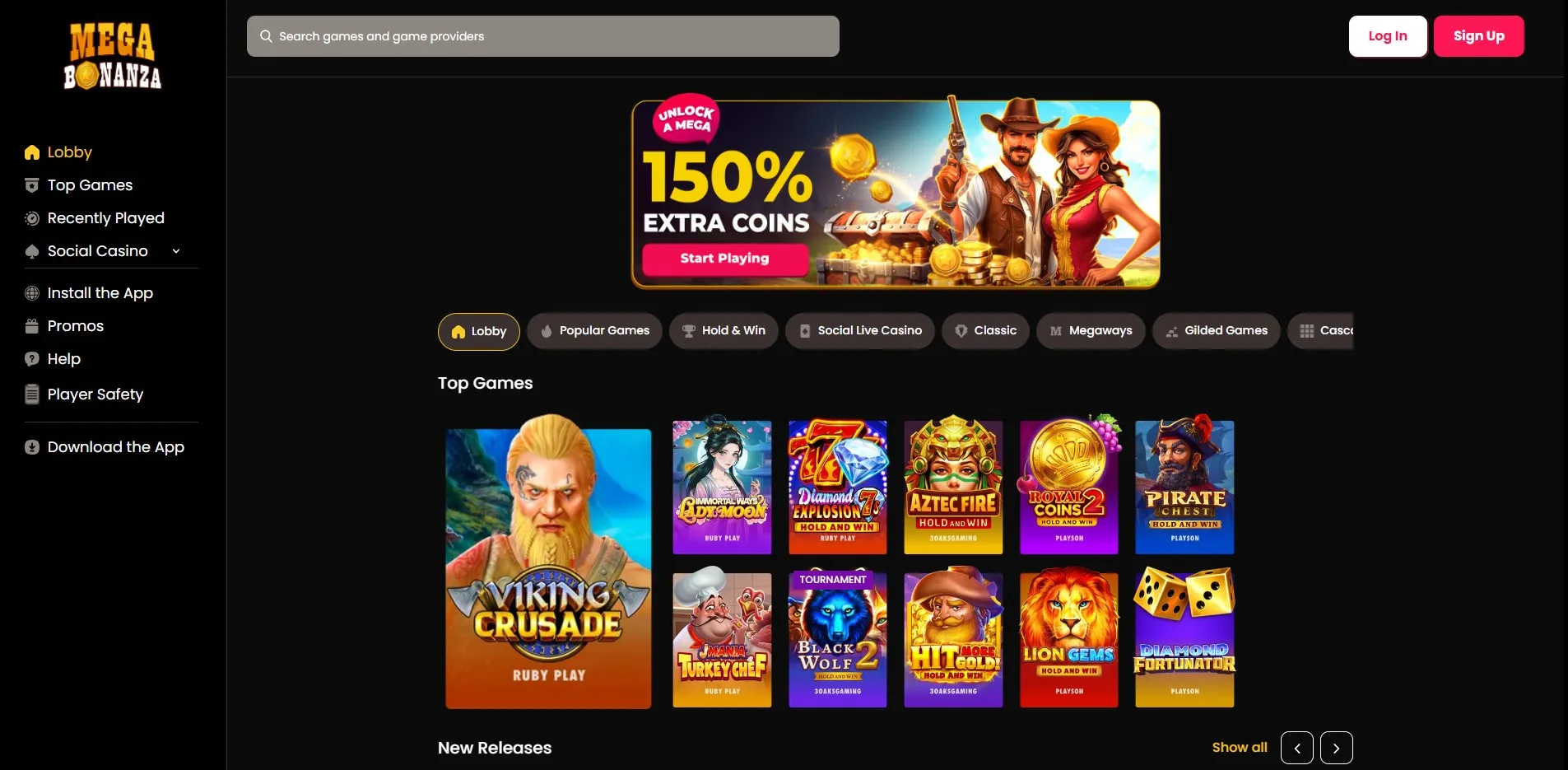 MegaBonanza desktop view