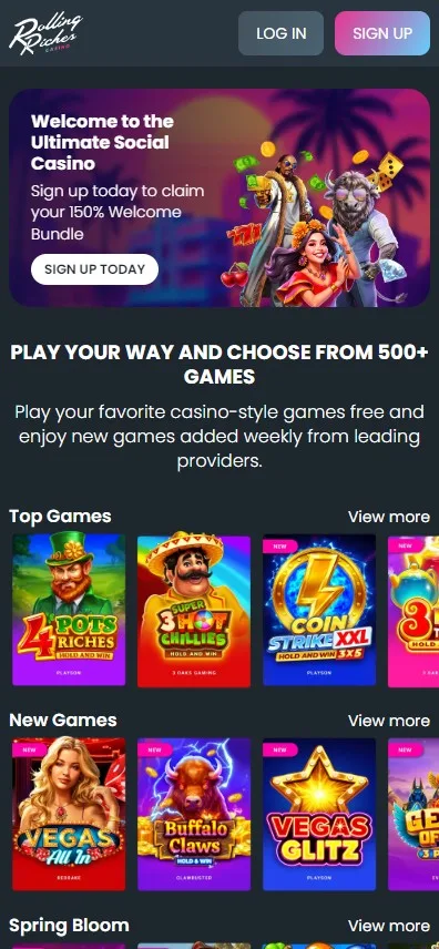 Rolling Riches mobile view