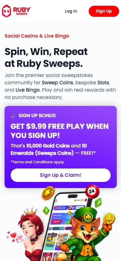 Ruby Sweeps mobile view