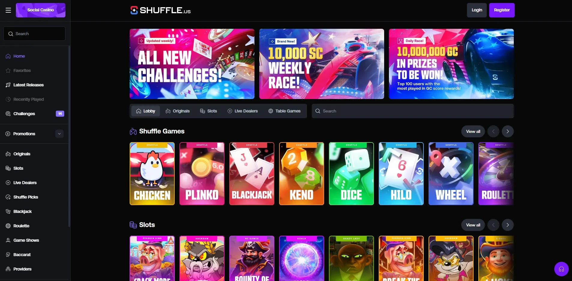 Shuffle.us desktop view