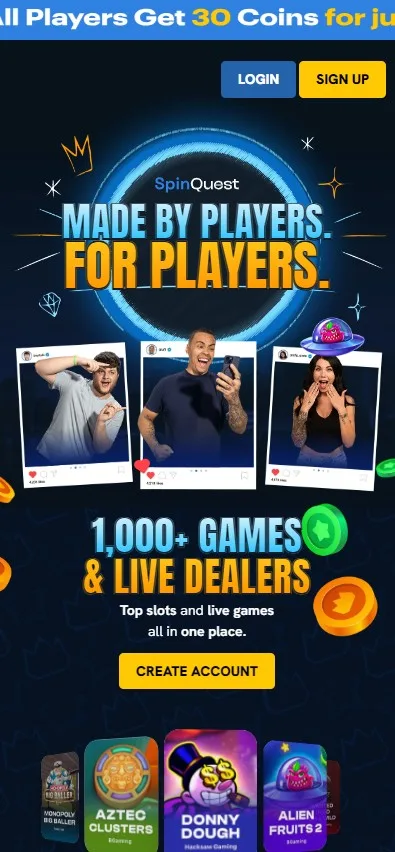 SpinQuest mobile view