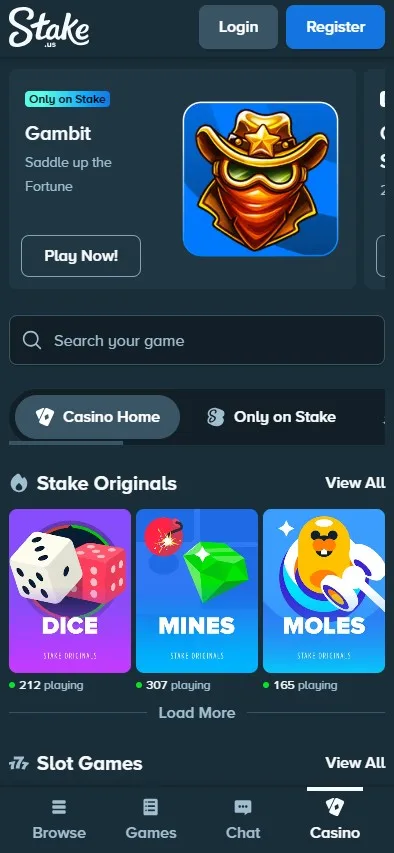 Stake.us mobile view